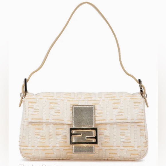 Fendi Handbags - AUTH Rare FENDI ZUCCA BAGUETTE LIKE NEW! white gold Monogram Shoulder Bag COA ⭐️